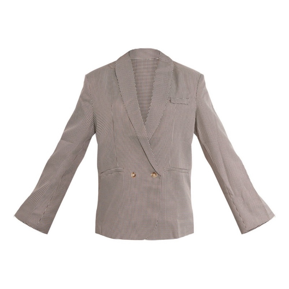 NWT BROWN HOUNDSTOOTH SHOULDER PADDED OVERSIZED CURVED HEM BLAZER - Picture 4 of 4